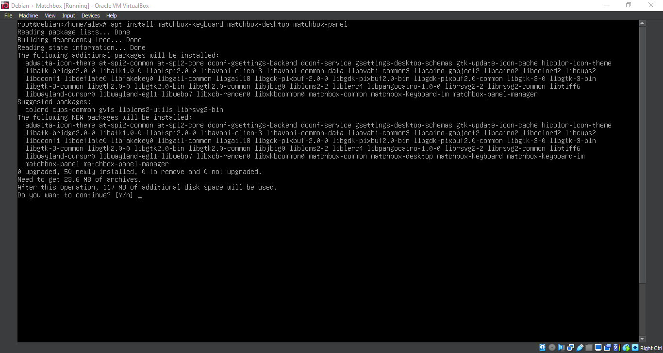 Running 'apt install matchbox-keyboard matchbox-desktop matchbox-panel'